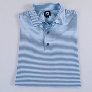 FootJoy Aqua Blue Striped Golf Polo Stretch - Men's Large - Stretch - Beautiful
